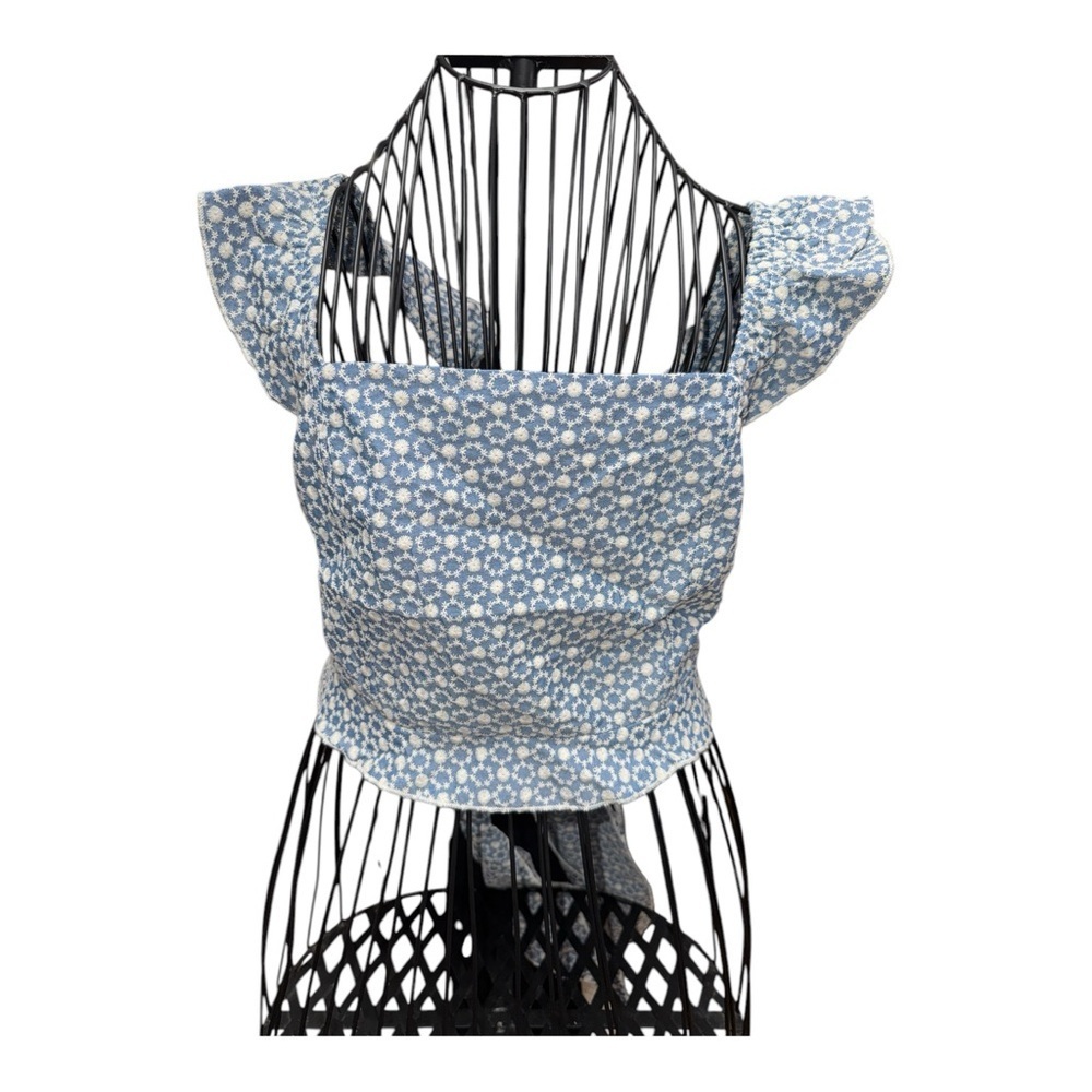 Blue Ruffled Flutter Sleeve Crop Top